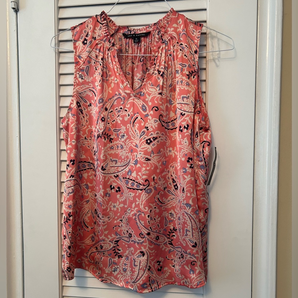 Zac & Rachel Paisley Satiny Sleeveless Blouse Women’s Size M